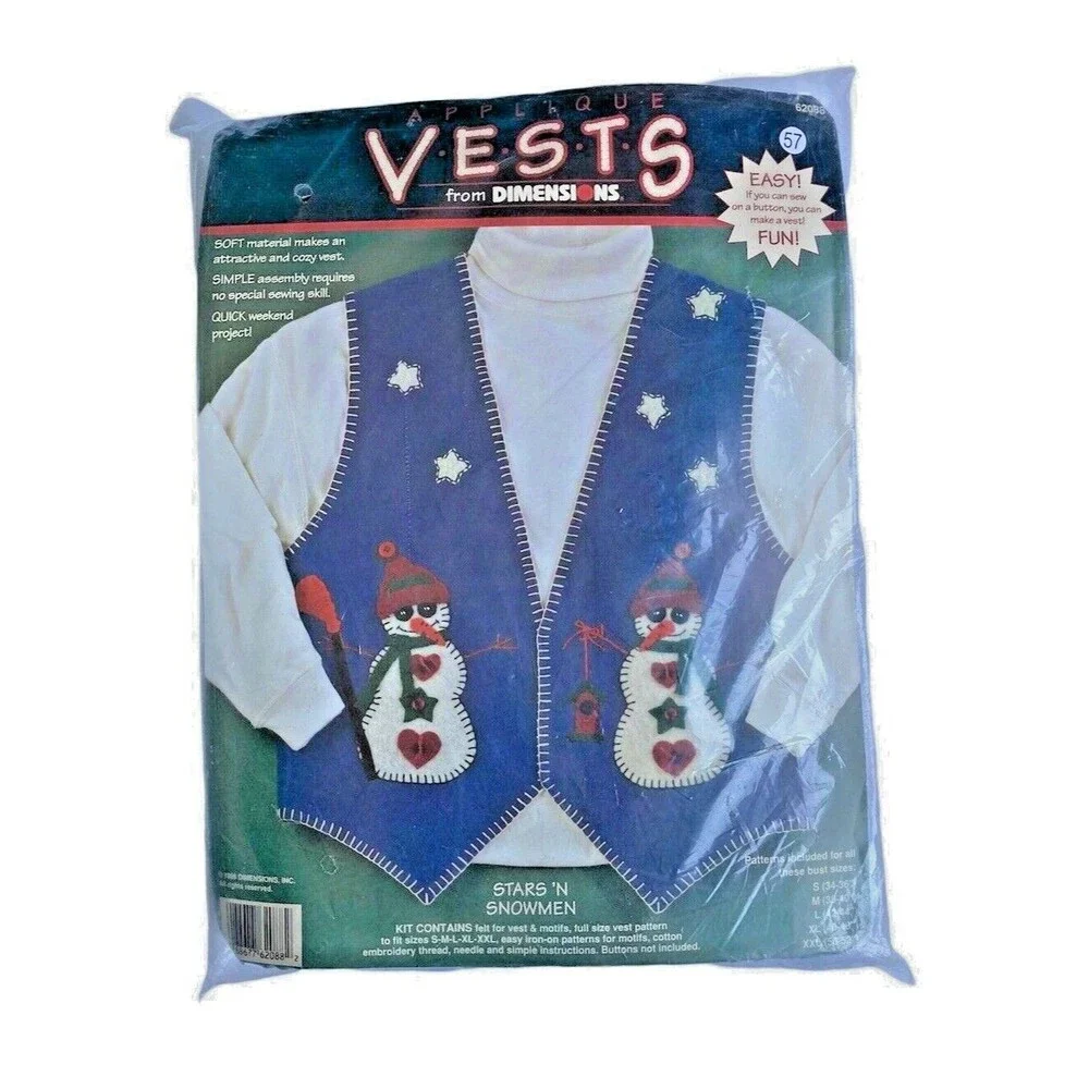Dimensions Vests Stars 'N Snowmen Christmas Holiday Craft Kit Pattern Size S-XXL